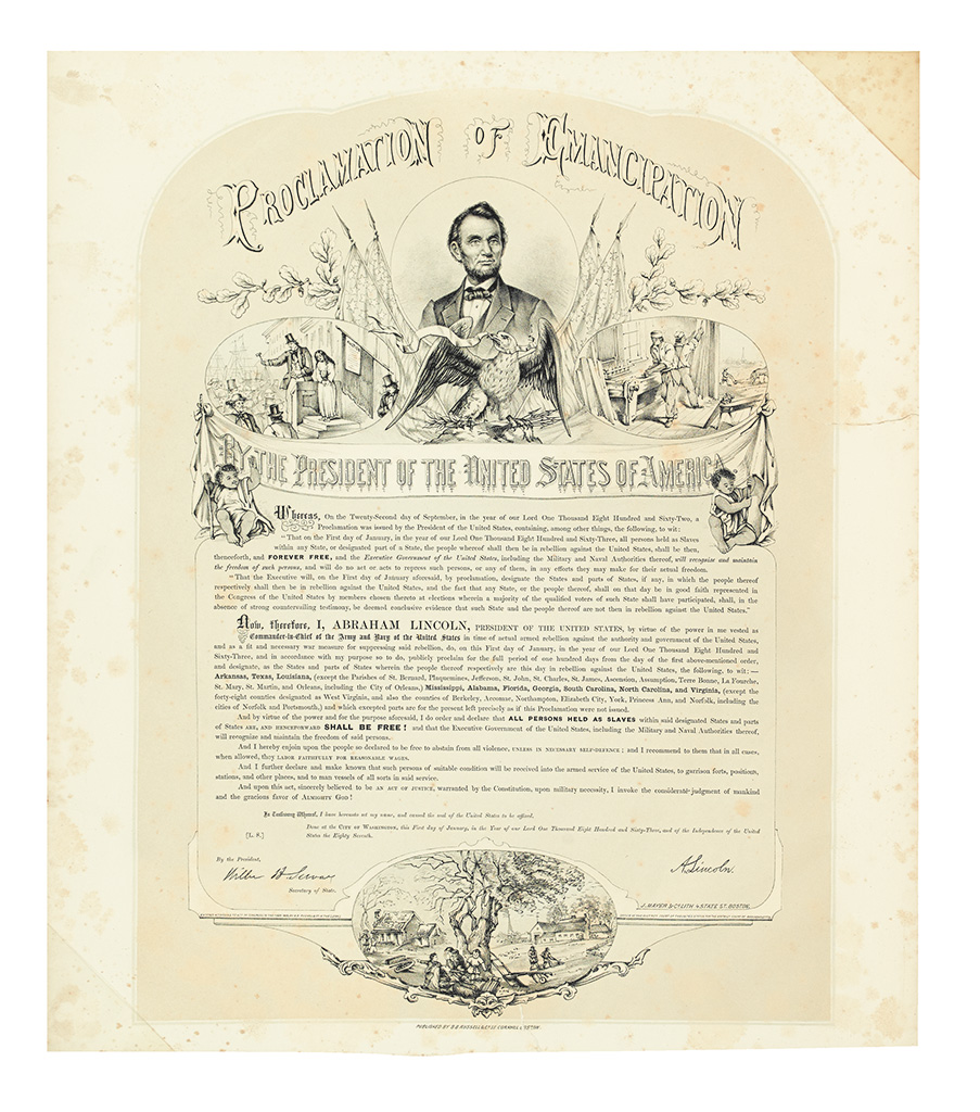 (SLAVERY AND ABOLITION.) LINCOLN, ABRAHAM. Proclamation of Emancipation by the President of the United States of America.